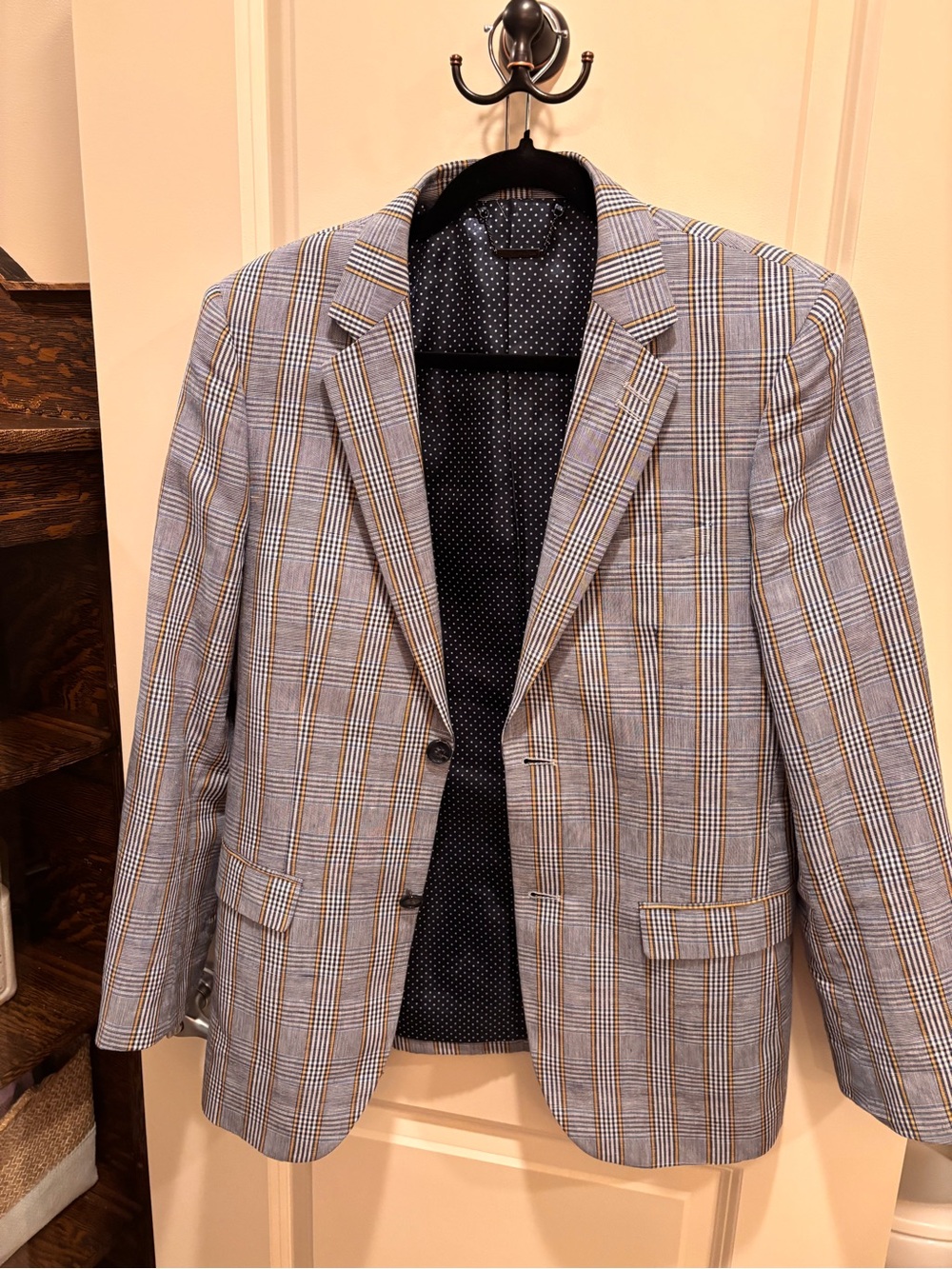 Men's Linen Blend Plaid Blazer - Blue Windowpane